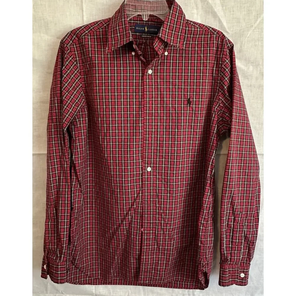 Ralph Lauren‎ Mens 15.5 34/35 Red Plaid Stretch Poplin Button Shirt